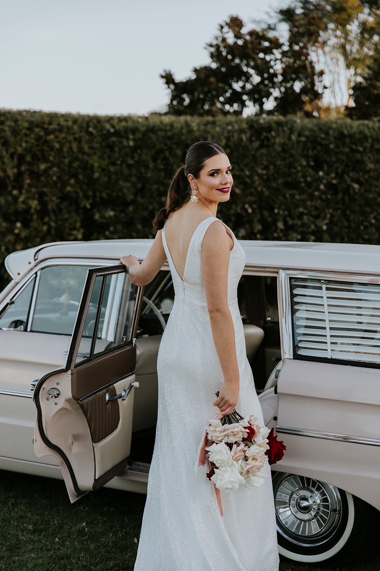 Bride with Pastel Pink 1963 XL Ford Falcon Deluxe Wagon